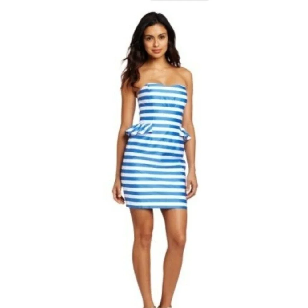 Lilly Pulitzer Maybell Dress Blue Swizzle Stripe Strapless Peplum Womens Size 10 - Picture 2 of 13